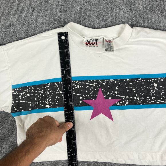 Body Wear Gitano Crop Top Womens One Size White Pink Star 80s Graphic Tee - Picture 3 of 7